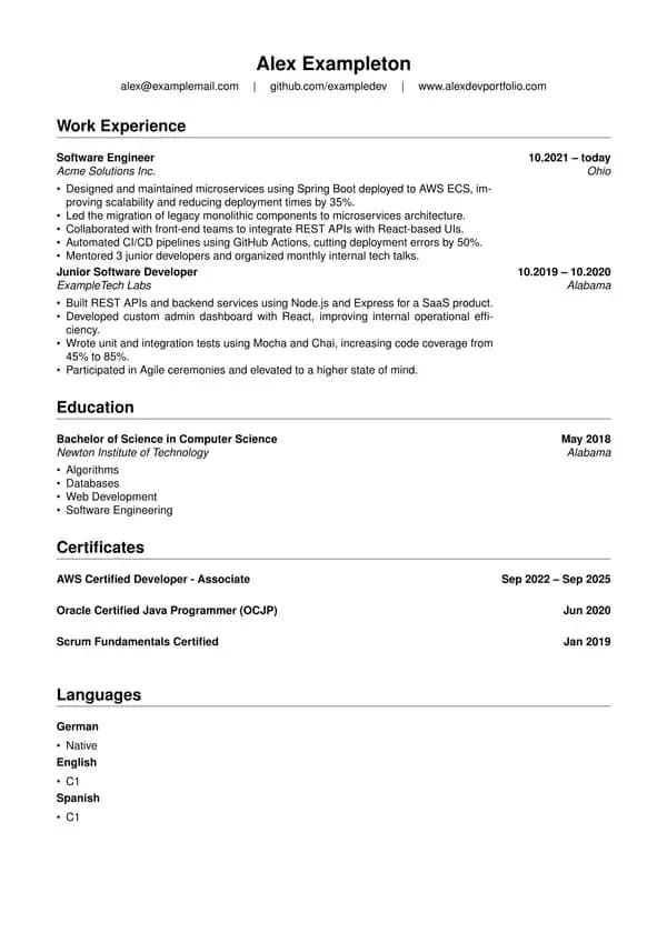 Example Resume Format